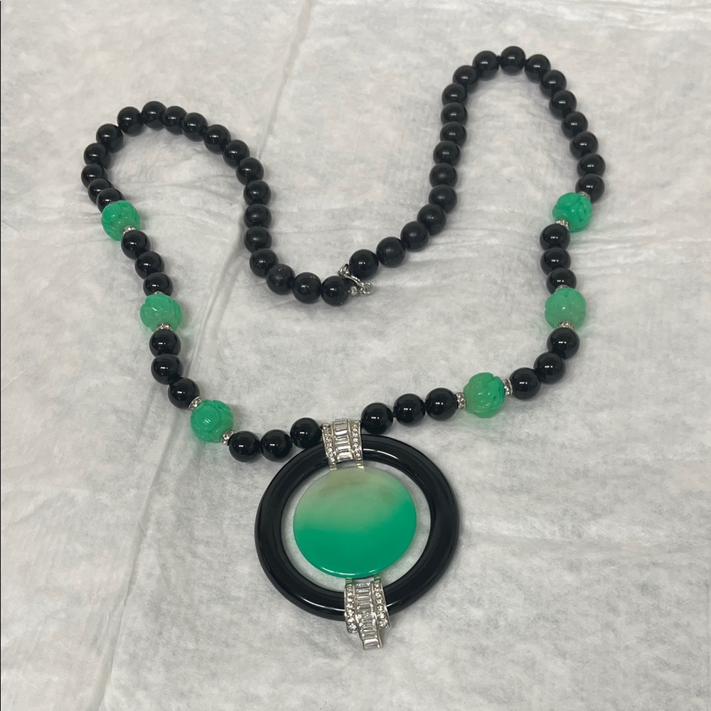 Kenneth Jay Lane Black and Green Beaded Necklace